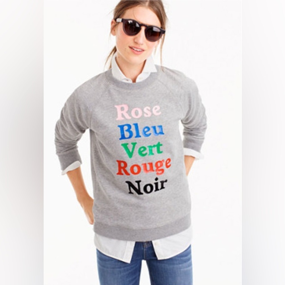 J.Crew French Colors Graphic Rose Blen Vert Rouge Noir Sweatshirt Size XL